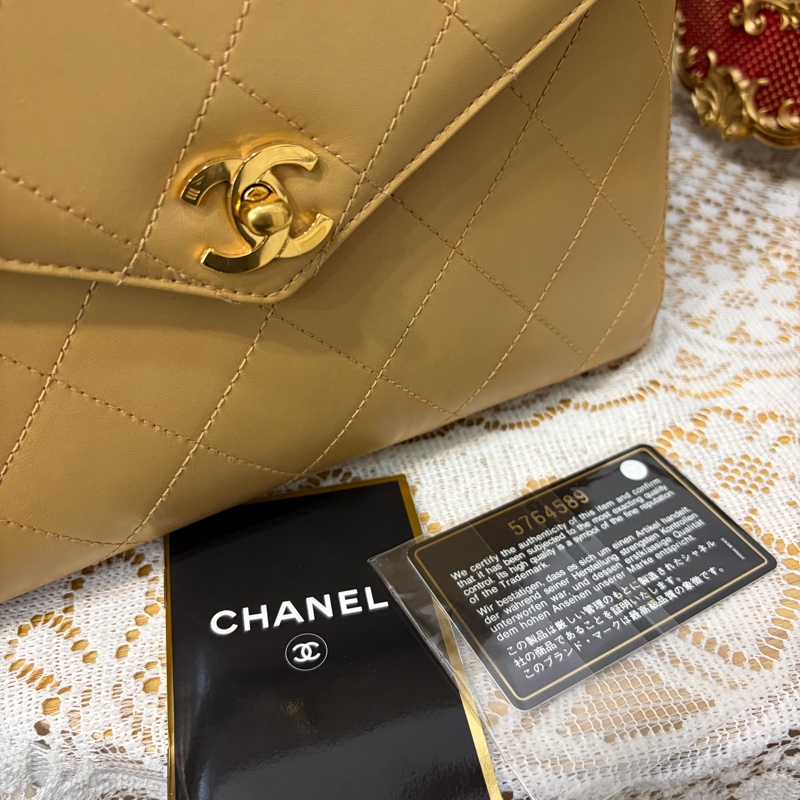 Chanel 香奈兒 Kelly 中古 奶茶色 米色 老香 腋下-3