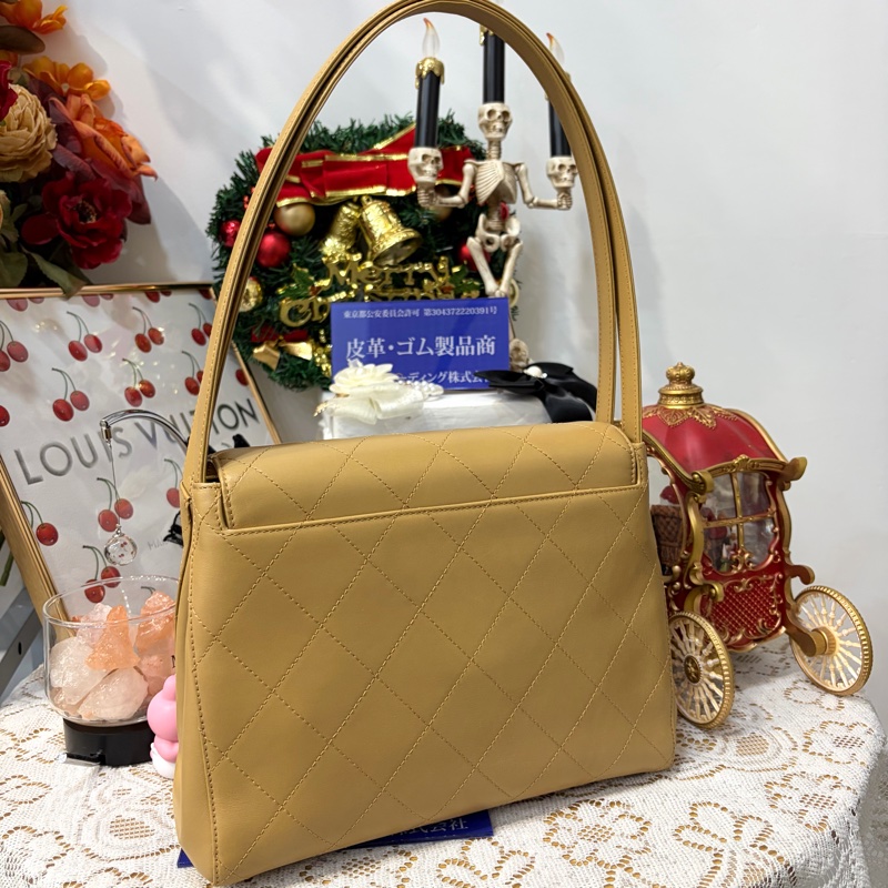 Chanel 香奈兒 Kelly 中古 奶茶色 米色 老香 腋下-7