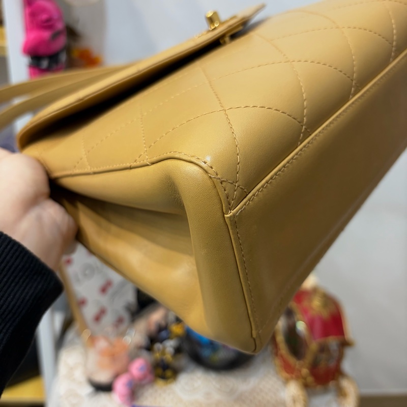 Chanel 香奈兒 Kelly 中古 奶茶色 米色 老香 腋下-10