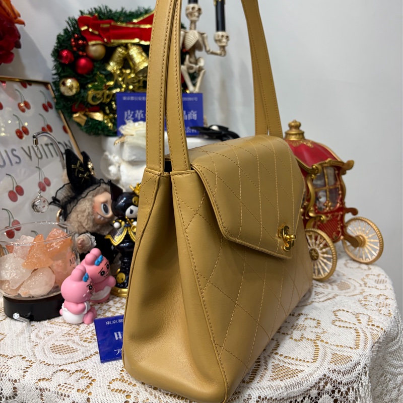 Chanel 香奈兒 Kelly 中古 奶茶色 米色 老香 腋下-15