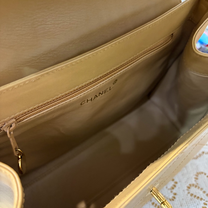 Chanel 香奈兒 Kelly 中古 奶茶色 米色 老香 腋下-18