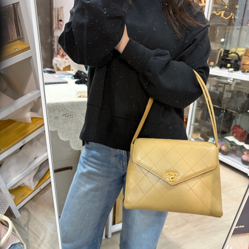 Chanel 香奈兒 Kelly 中古 奶茶色 米色 老香 腋下-21
