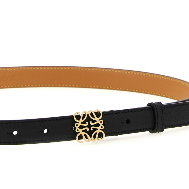 【LOEWE 羅威】Anagram 石紋小牛皮 腰帶 皮帶 2公分寬 黑色 金色-2