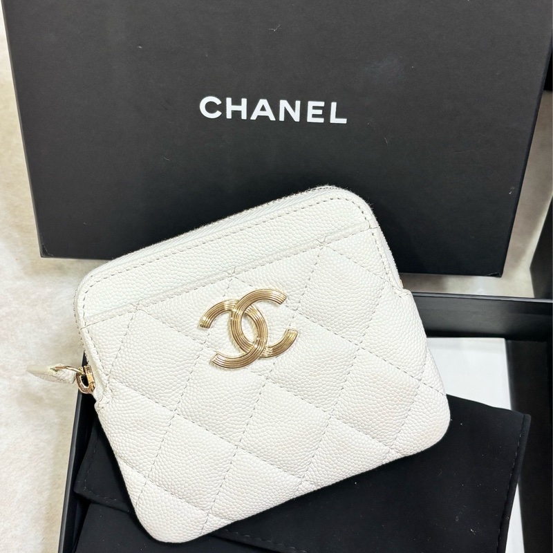 Chanel 粒紋小牛皮零錢包 吐司包零錢包 白色🤍 芯片款-0