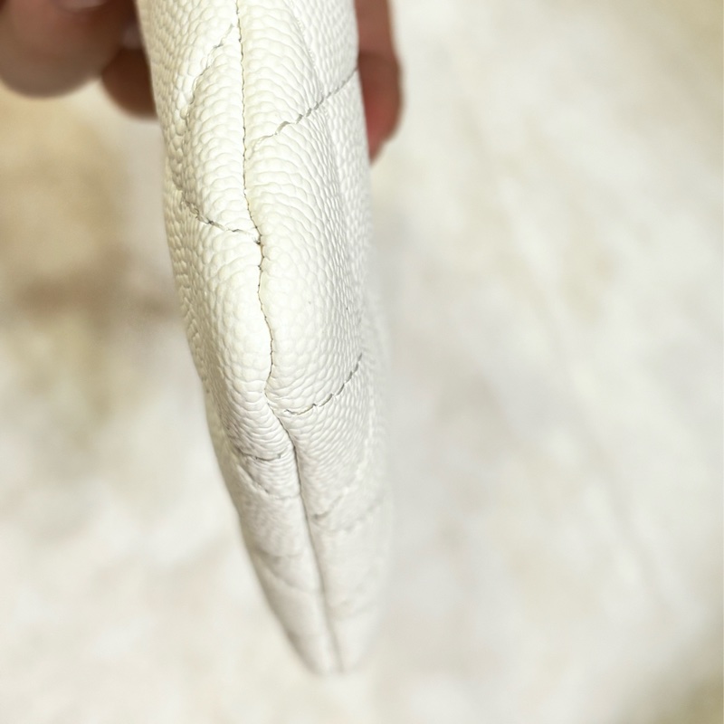 Chanel 粒紋小牛皮零錢包 吐司包零錢包 白色🤍 芯片款-9