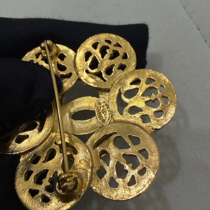 Chanel 香奈兒 鍍金胸針 心口針 老香-3