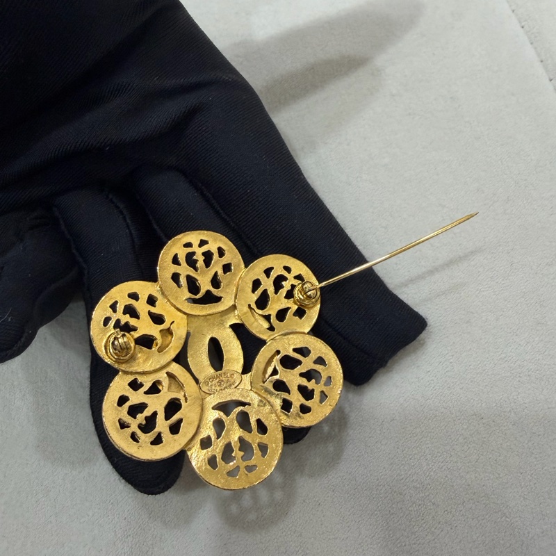 Chanel 香奈兒 鍍金胸針 心口針 老香-4