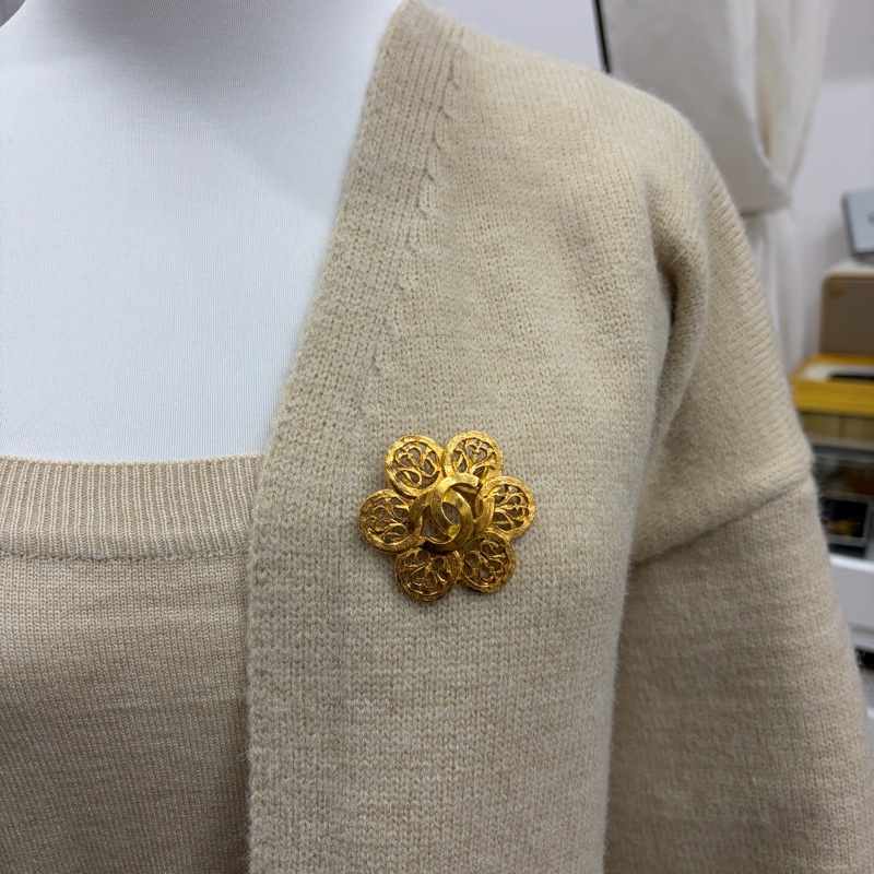 Chanel 香奈兒 鍍金胸針 心口針 老香-6