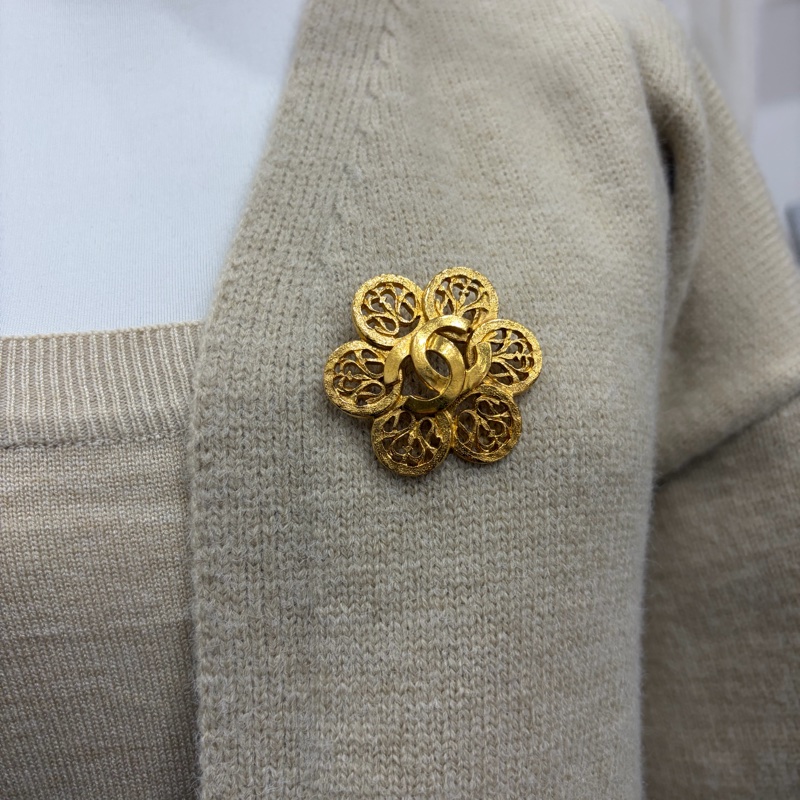 Chanel 香奈兒 鍍金胸針 心口針 老香-7