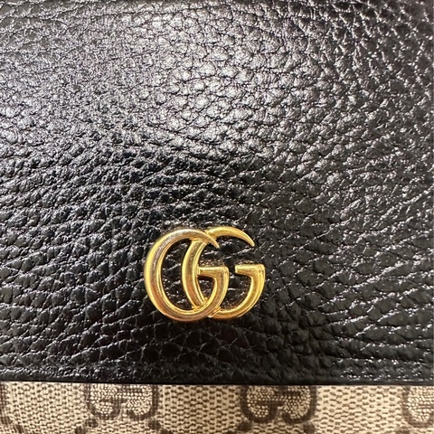 GUCCI GG 皮革帆布雙色壓釦短夾