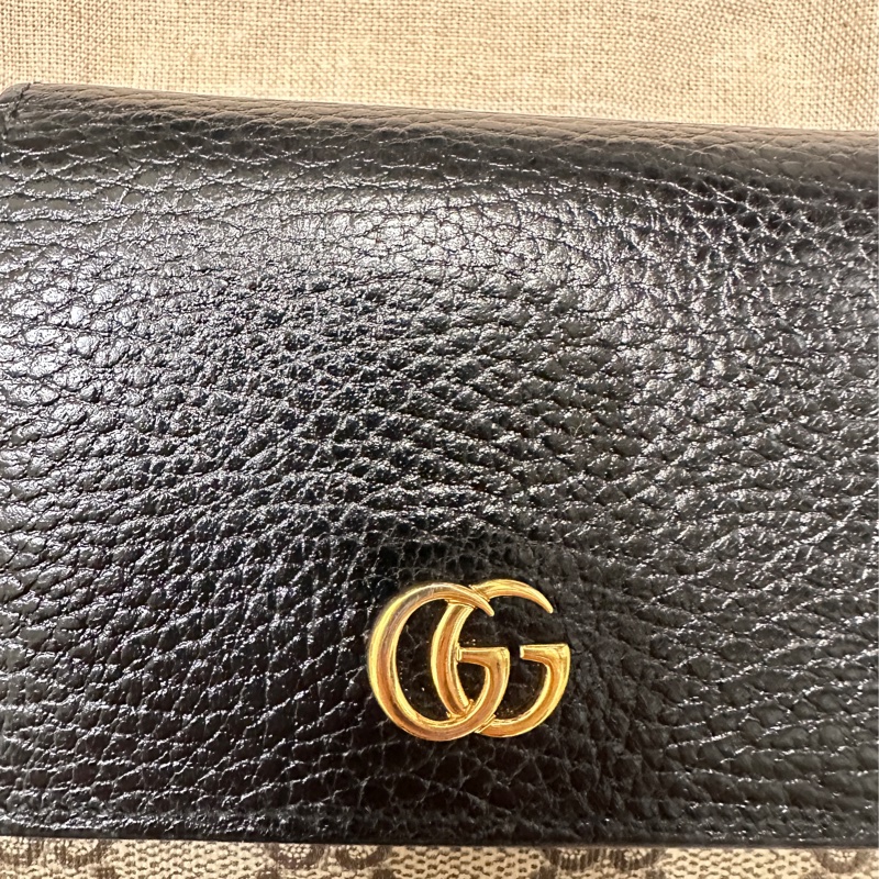 GUCCI GG 皮革帆布雙色壓釦短夾-1