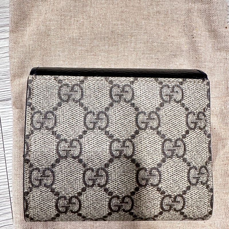 GUCCI GG 皮革帆布雙色壓釦短夾-2