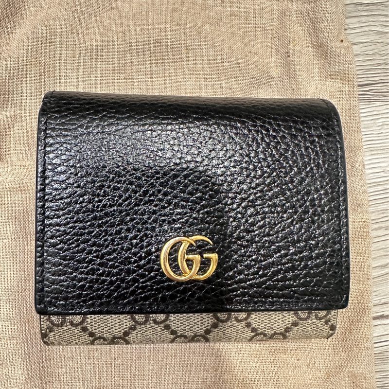 GUCCI GG 皮革帆布雙色壓釦短夾-5