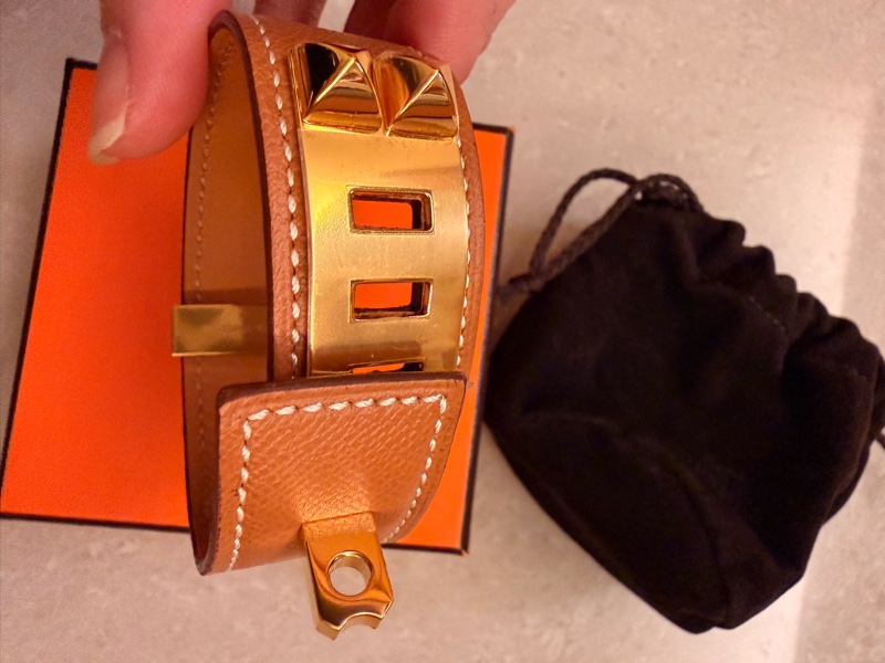 未使用過Hermes 愛馬仕Collier de Chien 24小牛皮手環-5