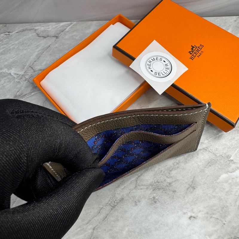 全新 附紙袋 HERMES 愛馬仕 Citizen Twill卡夾 (麻繩灰 絲巾內裏）男士 台灣專櫃公司貨-3