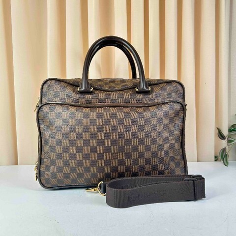 LV路易威登 棕色棋盤格男士電腦公事包 帶肩帶