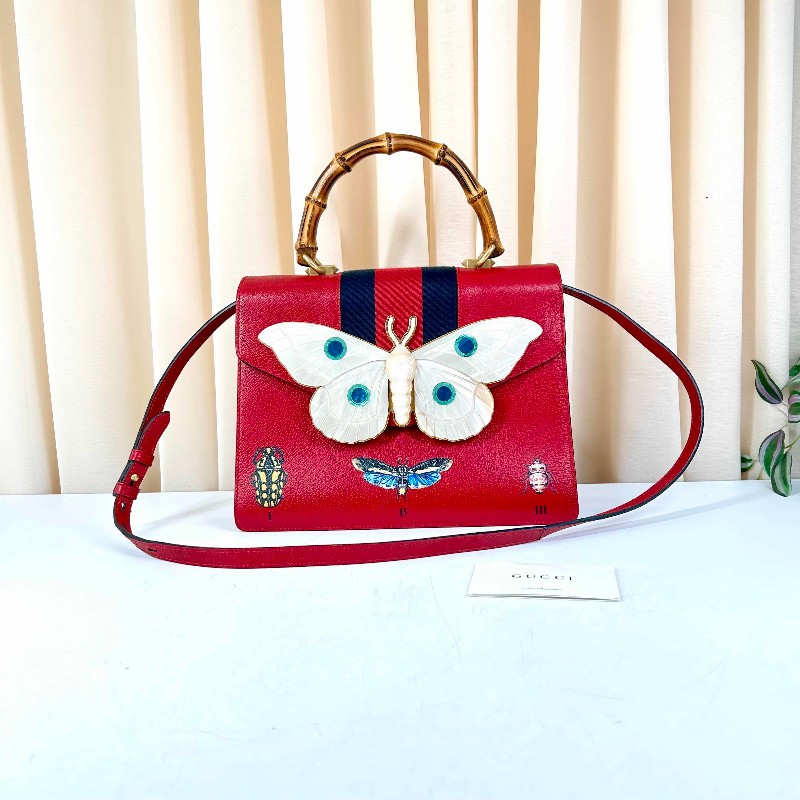GUCCI 秀款系列 珍珠貝母蝴蝶竹節手柄 手提包肩背包-0