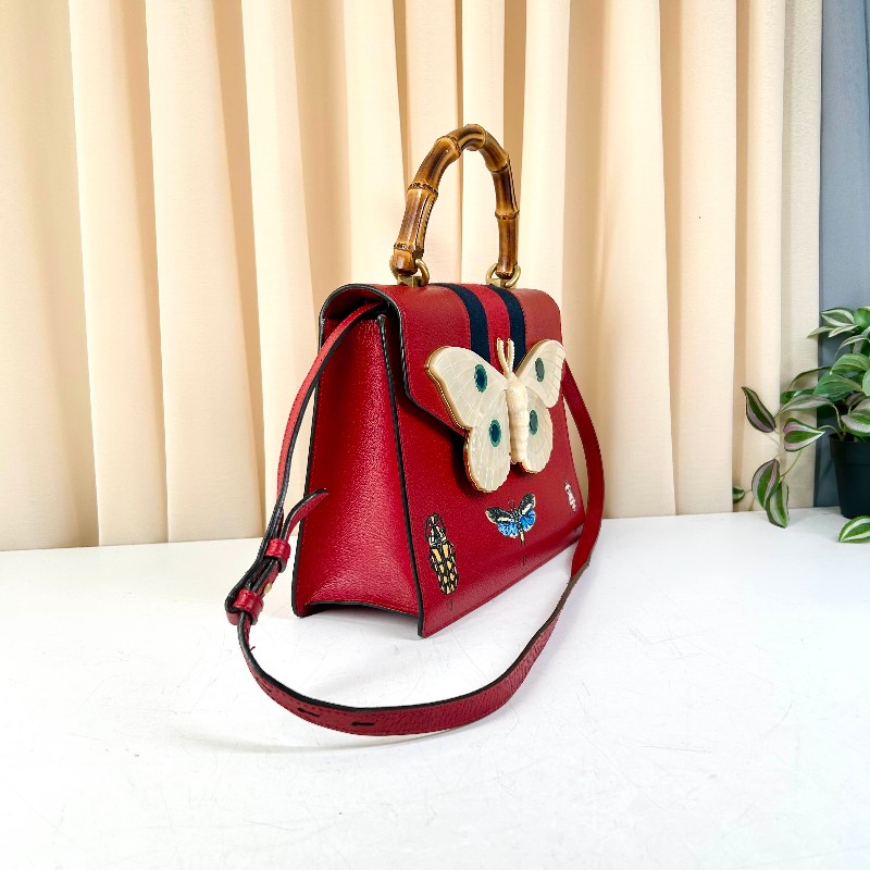 GUCCI 秀款系列 珍珠貝母蝴蝶竹節手柄 手提包肩背包-3