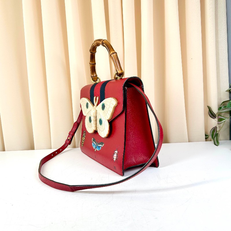 GUCCI 秀款系列 珍珠貝母蝴蝶竹節手柄 手提包肩背包-4