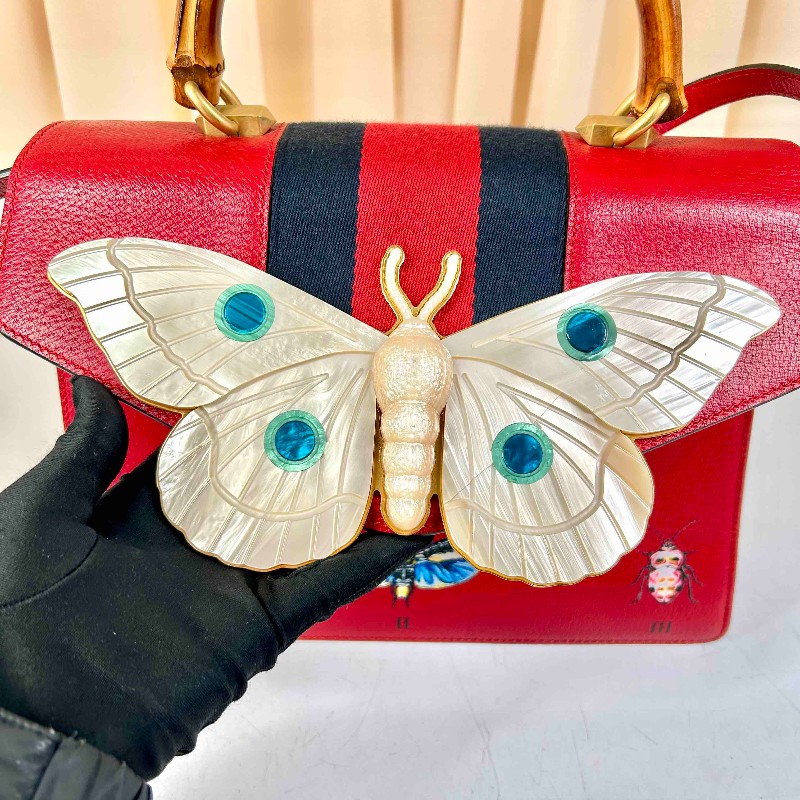 GUCCI 秀款系列 珍珠貝母蝴蝶竹節手柄 手提包肩背包-15