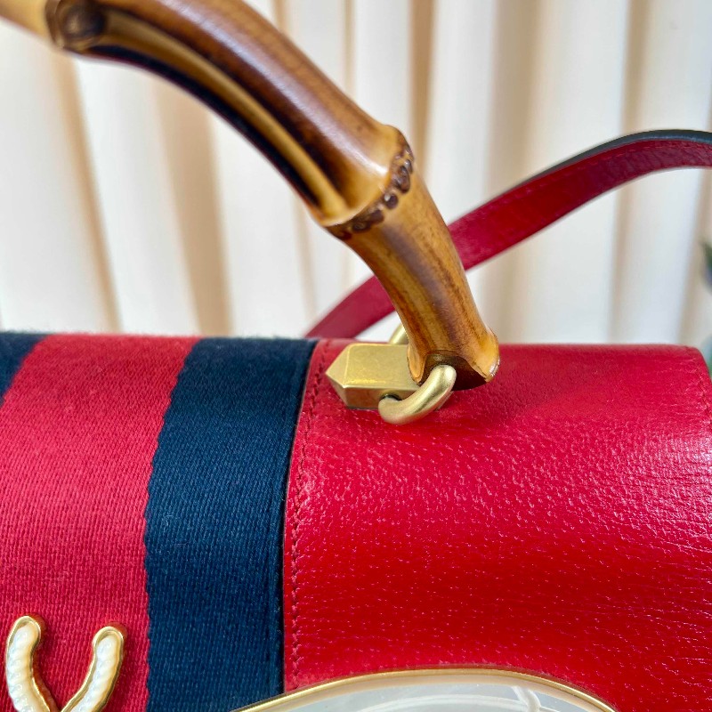 GUCCI 秀款系列 珍珠貝母蝴蝶竹節手柄 手提包肩背包-16