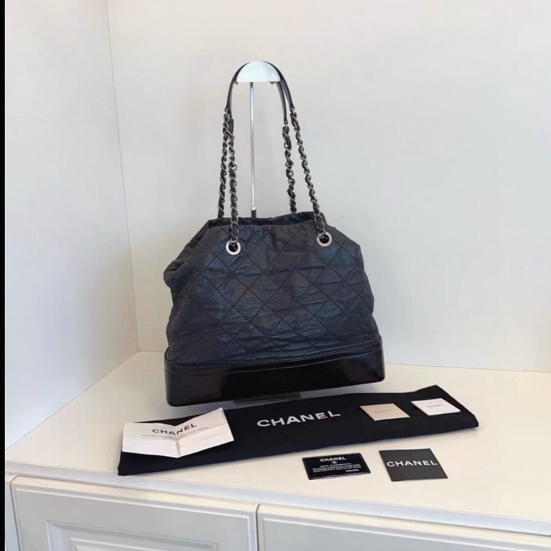 Chanel • 稀有黑銀XXL 做舊牛皮流浪托特包 有保卡、小票✔️-4
