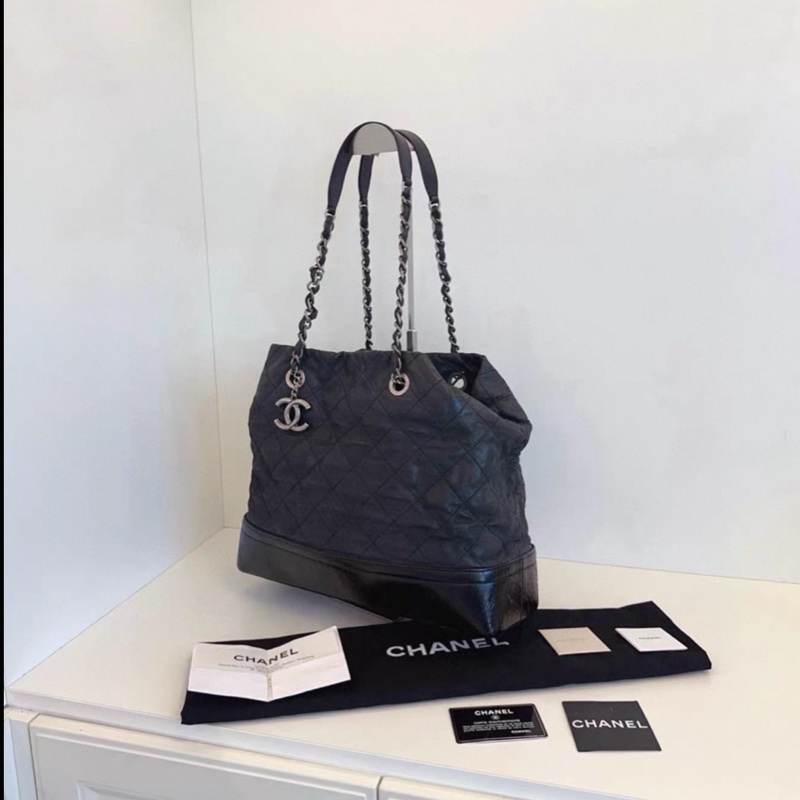 Chanel • 稀有黑銀XXL 做舊牛皮流浪托特包 有保卡、小票✔️-5