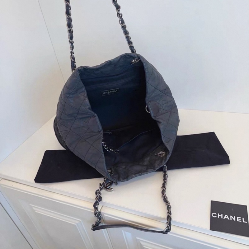 Chanel • 稀有黑銀XXL 做舊牛皮流浪托特包 有保卡、小票✔️-9