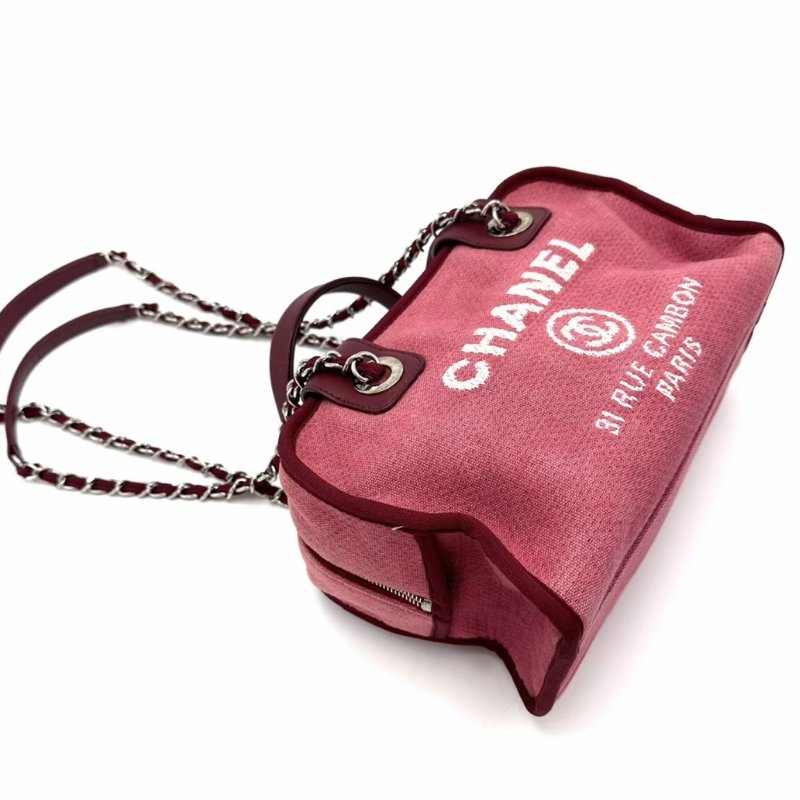CHANEL紅色銀扣手提肩背保齡球沙灘包 26*17*11 98新配件塵袋保卡購證-4