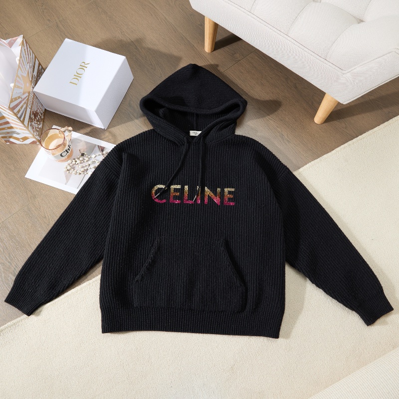 ❤️CELINE 超精致LOGO 百搭黑色時尚連帽毛衫-3