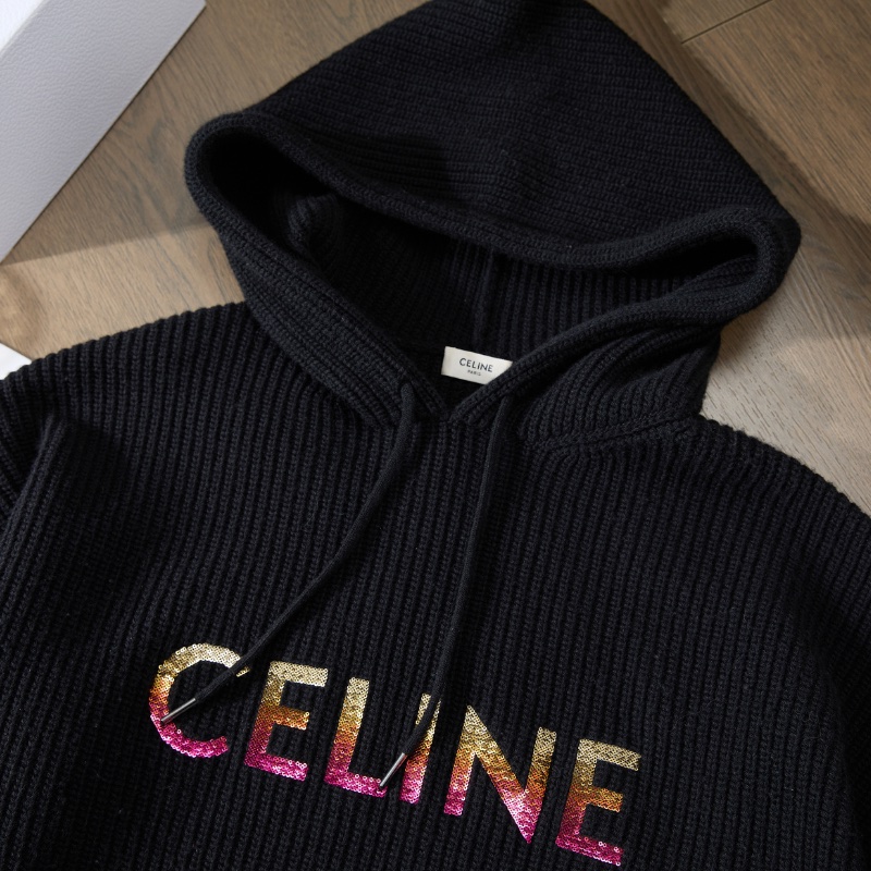 ❤️CELINE 超精致LOGO 百搭黑色時尚連帽毛衫-4