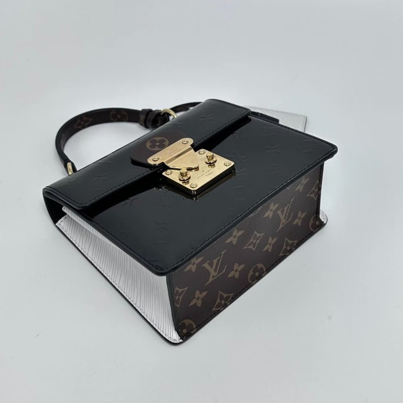 LV SpringStreet黑色漆皮手提肩背斜背盒子包芯片款19*16*9 98新配件塵袋-1