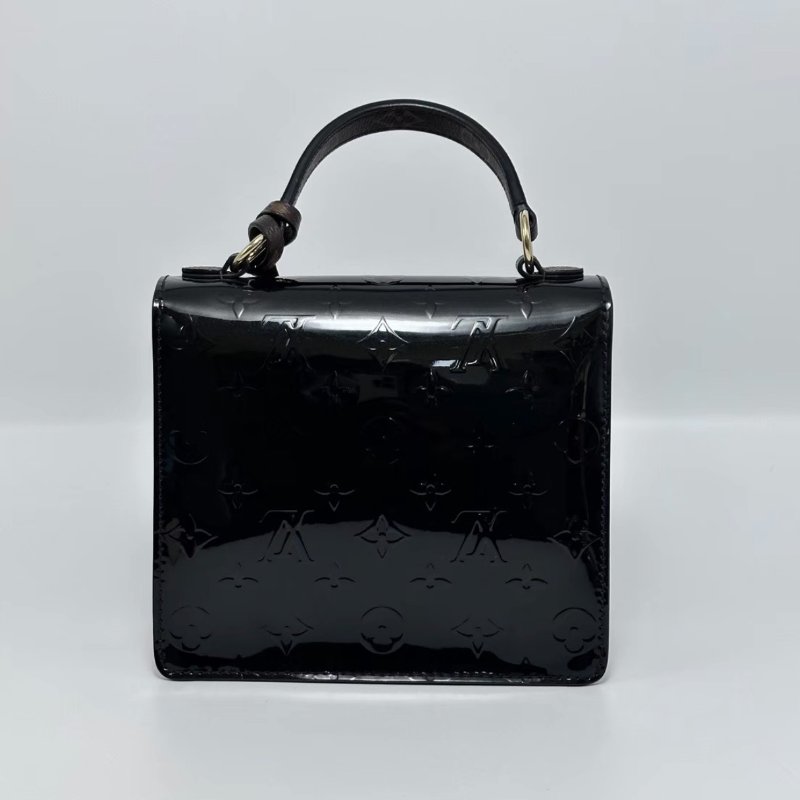 LV SpringStreet黑色漆皮手提肩背斜背盒子包芯片款19*16*9 98新配件塵袋-2