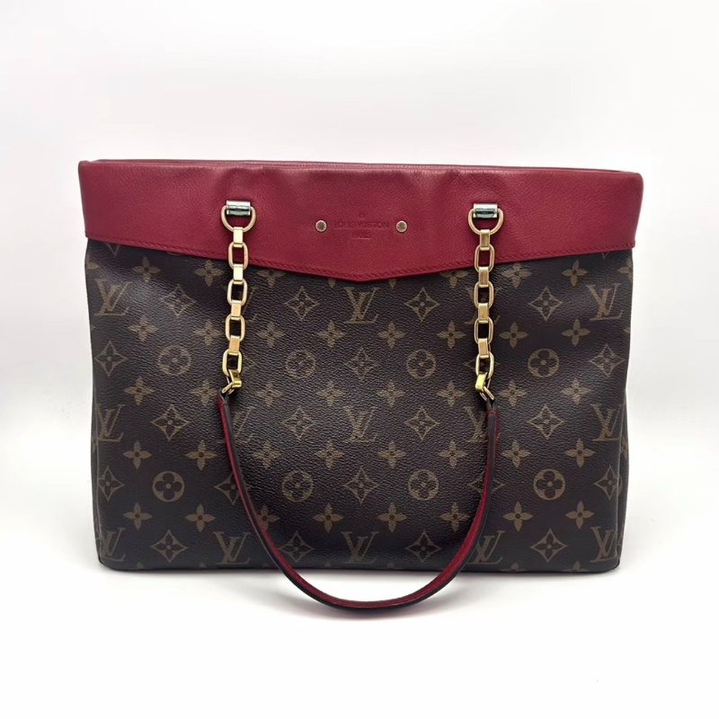 LV PALLAS經典老花拼紅色肩背包34*26*12.5 98新配件塵袋-1