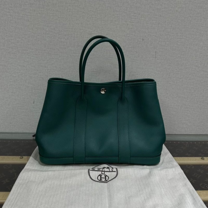 HERMES帝王綠銀扣花園30手提包30*21*14 98新配件塵袋-0