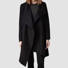 Allsaints 寬鬆型綁帶毛料外套大衣 黑