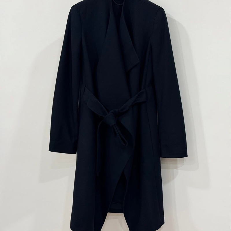 Allsaints 寬鬆型綁帶毛料外套大衣 黑-1