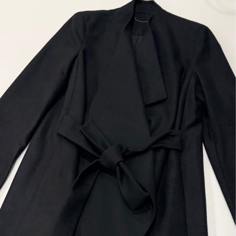 Allsaints 寬鬆型綁帶毛料外套大衣 黑-3