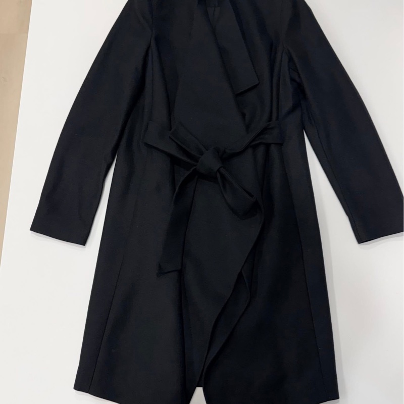 Allsaints 寬鬆型綁帶毛料外套大衣 黑-5