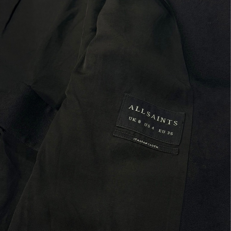 Allsaints 寬鬆型綁帶毛料外套大衣 黑-8