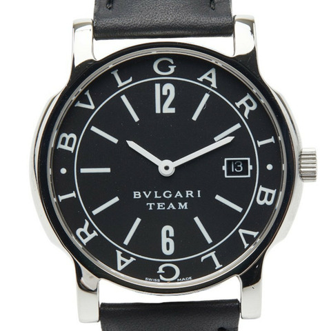 寶格麗 Solotempo Team 腕錶 ST35S 石英黑色錶盤不鏽鋼皮革男錶