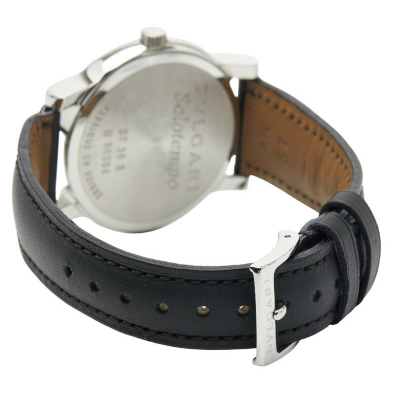 寶格麗 Solotempo Team 腕錶 ST35S 石英黑色錶盤不鏽鋼皮革男錶-2