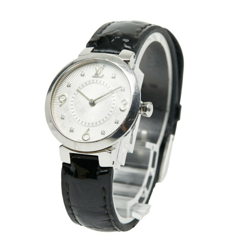 路易威登 Tambour Slim 8 鑽腕錶 Q12MG 石英機芯 銀色錶盤 不鏽鋼錶帶 皮革錶帶 女士 LOUIS VUITTON-1