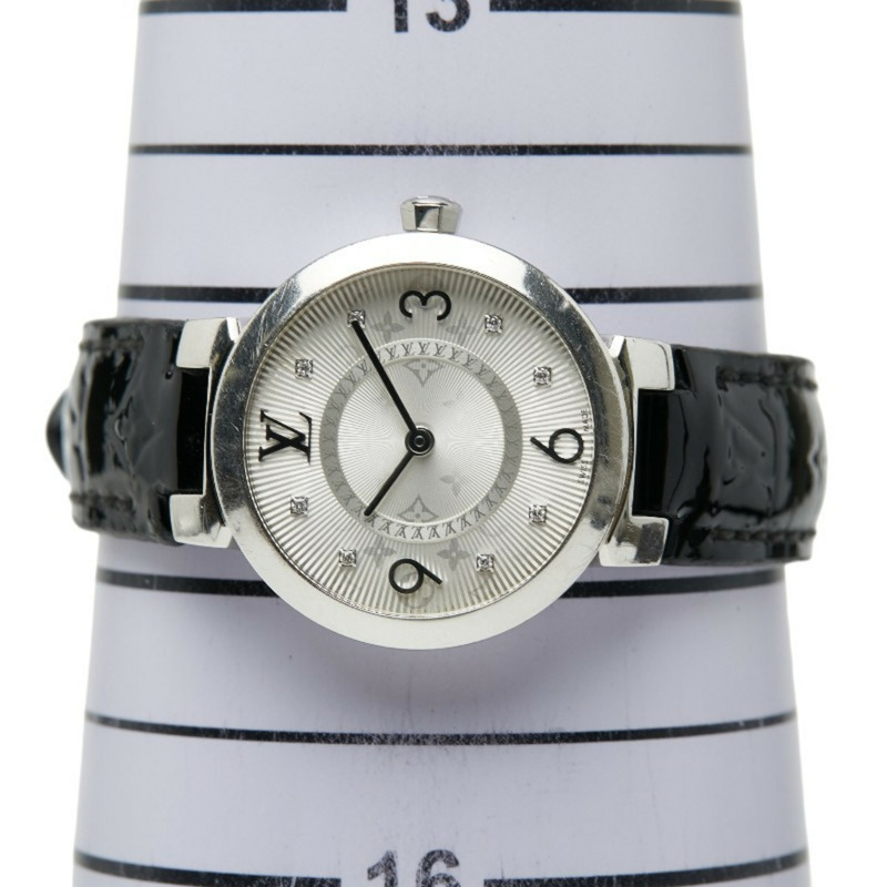 路易威登 Tambour Slim 8 鑽腕錶 Q12MG 石英機芯 銀色錶盤 不鏽鋼錶帶 皮革錶帶 女士 LOUIS VUITTON-9