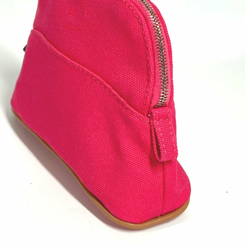 愛馬仕 Bolide 迷你化妝包，皮革帆布材質，男女通用，芙蓉粉，近全新-2