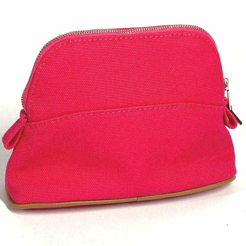 愛馬仕 Bolide 迷你化妝包，皮革帆布材質，男女通用，芙蓉粉，近全新-3