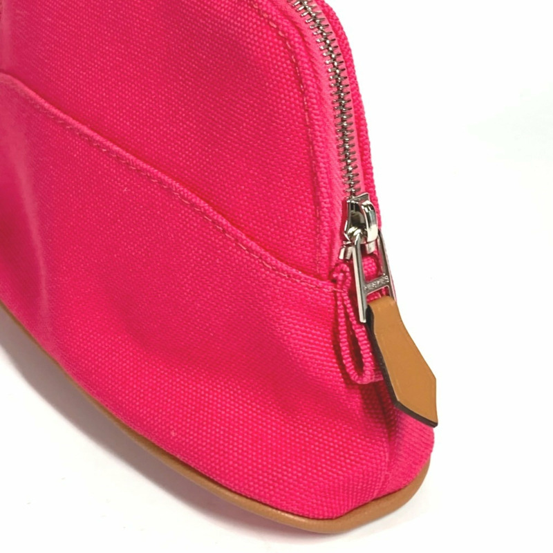 愛馬仕 Bolide 迷你化妝包，皮革帆布材質，男女通用，芙蓉粉，近全新-4