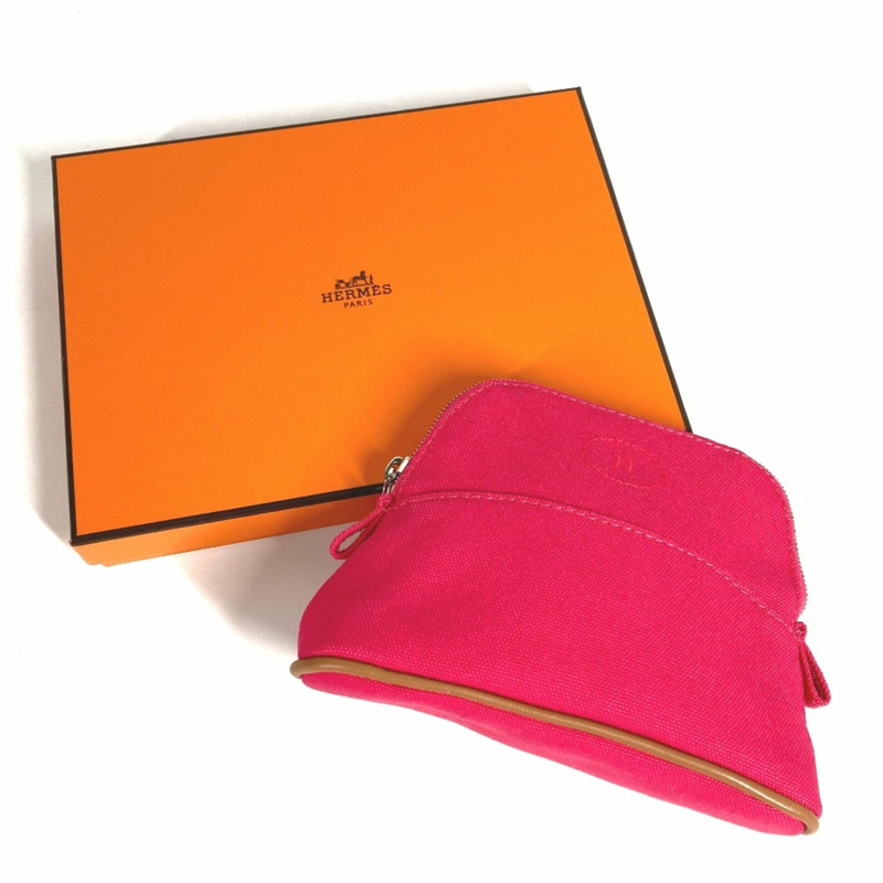 愛馬仕 Bolide 迷你化妝包，皮革帆布材質，男女通用，芙蓉粉，近全新-7