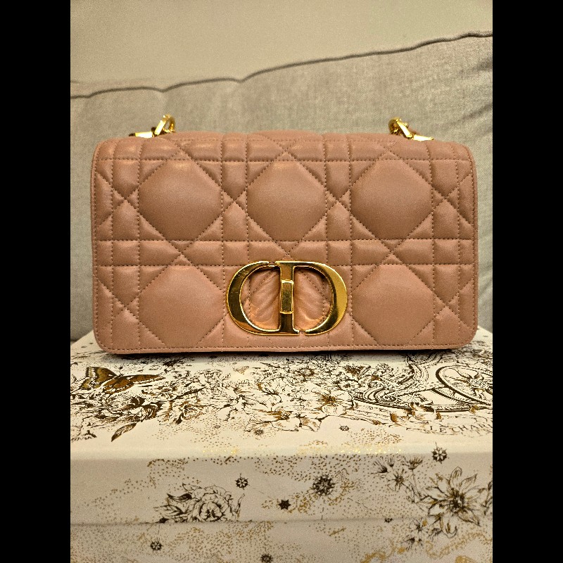 Dior Caro乾燥玫瑰粉高雅小羊皮肩背包-0