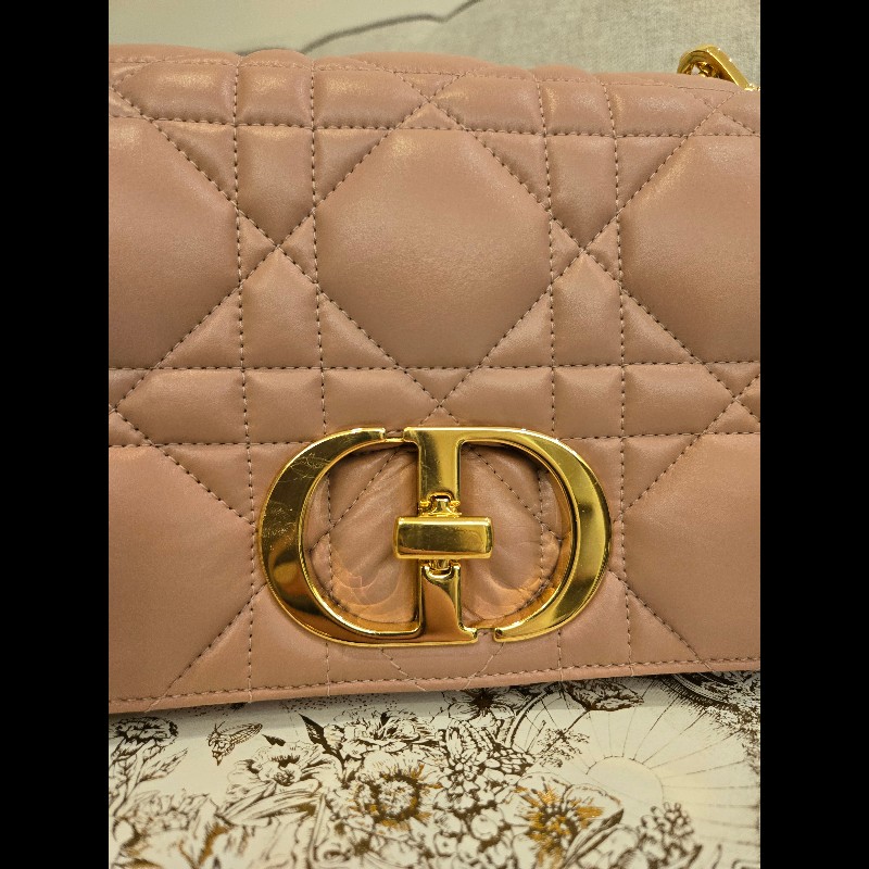 Dior Caro乾燥玫瑰粉高雅小羊皮肩背包-16